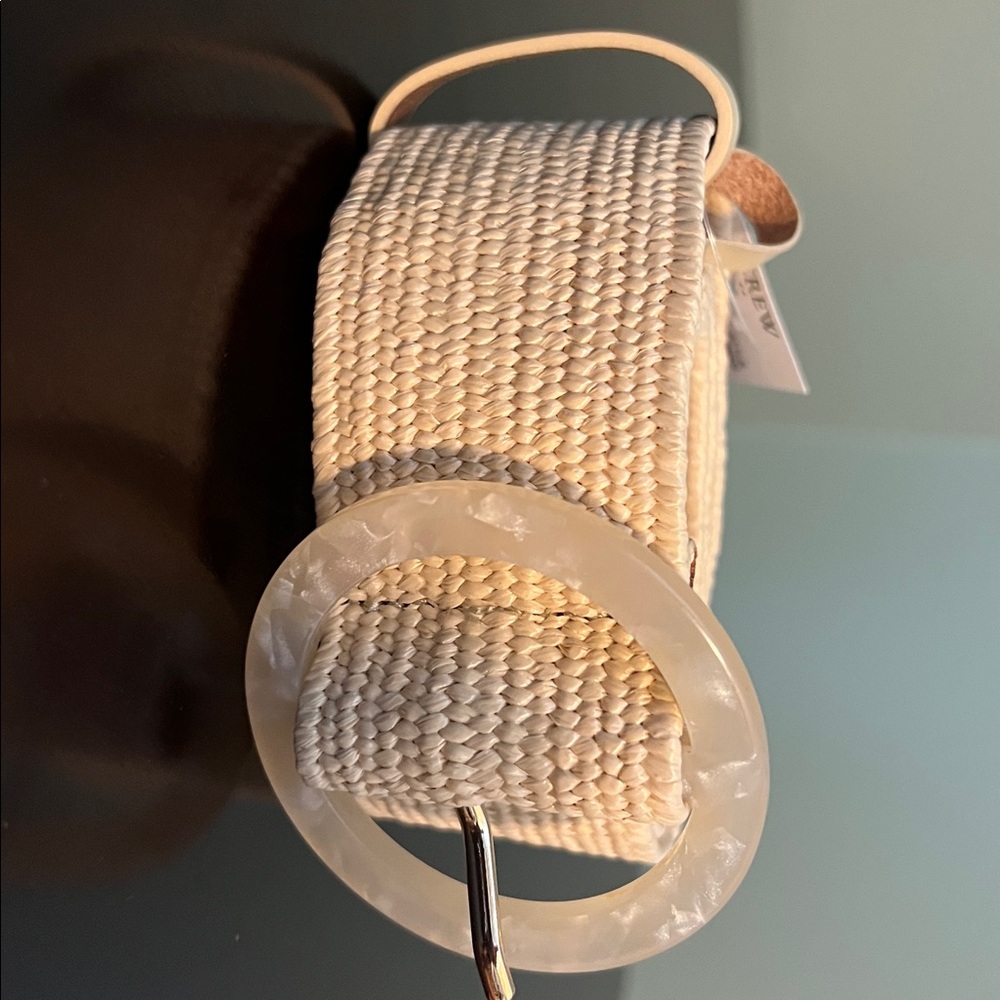 J. Crew Beige Woven Belt with Ivory Buckle